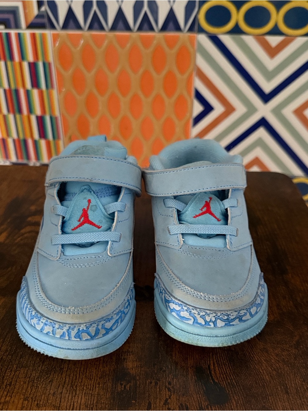 Nike Kids Light Blue Velcro Sneakers with Red Jumpman